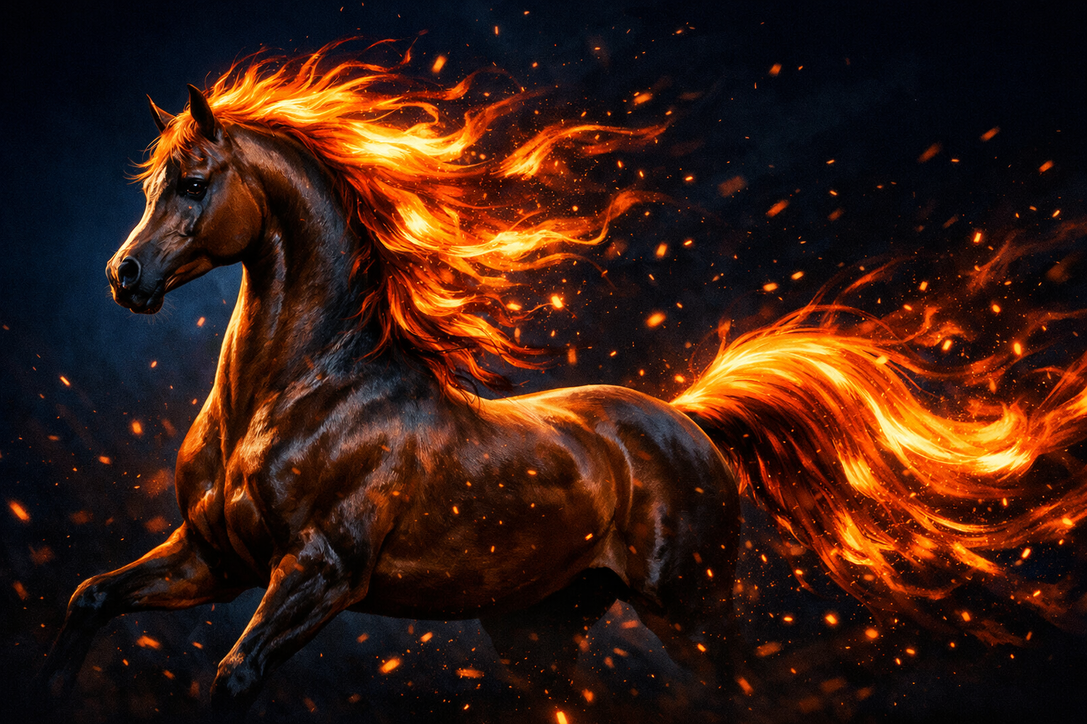 Arabian horse with flowing fiery mane — 2026 Year of the Fire Horse